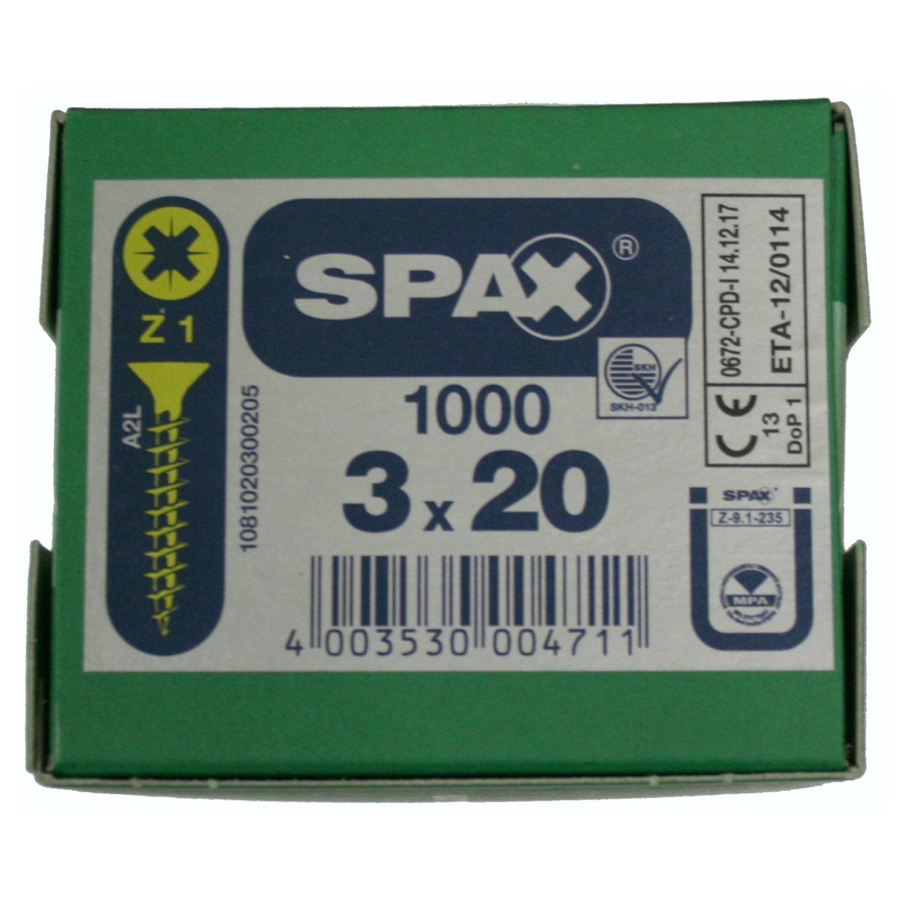 Alternatieve afbeelding voor Spax Spanplattenschrauben 3x20mm gelb verzinkt Senkkopf POZI 1000 Stück