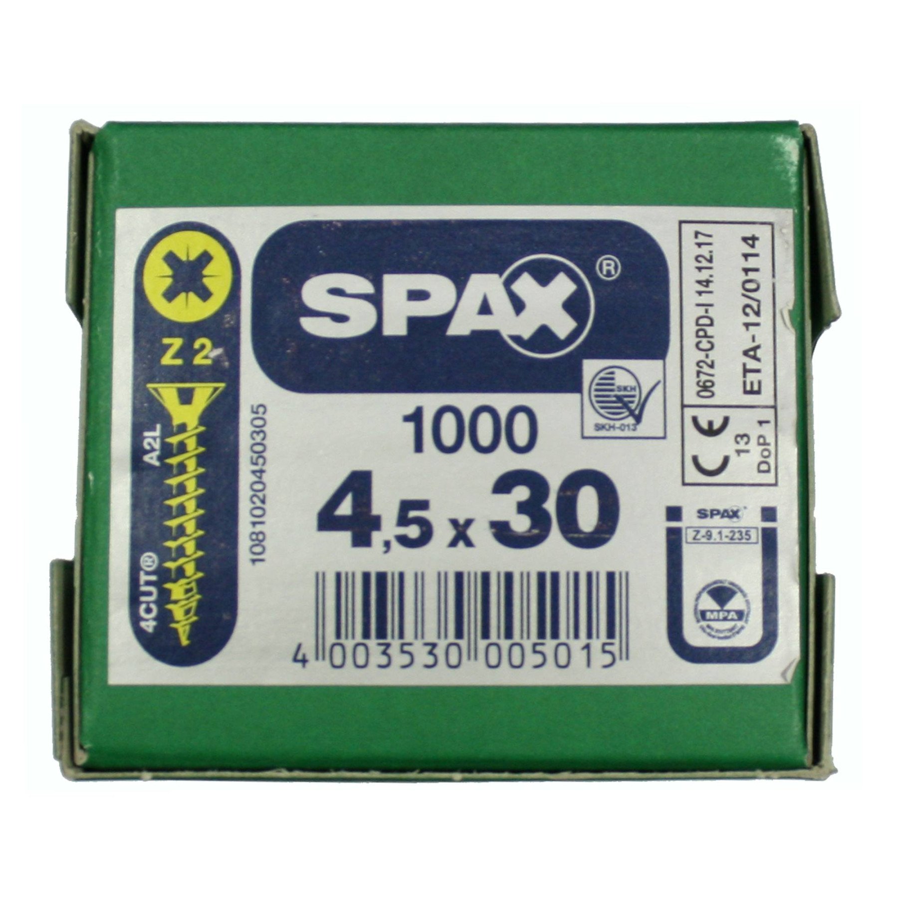 Alternatieve afbeelding voor Spax Spanplattenschrauben 4,5x30mm gelb verzinkt Senkkopf POZI 1000 Stück