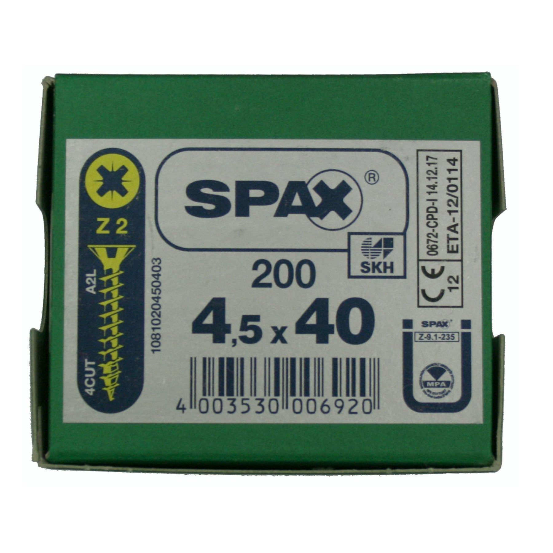 Alternatieve afbeelding voor Spax Spanplattenschrauben 4,5x40mm gelb verzinkt Senkkopf POZI 200 Stück