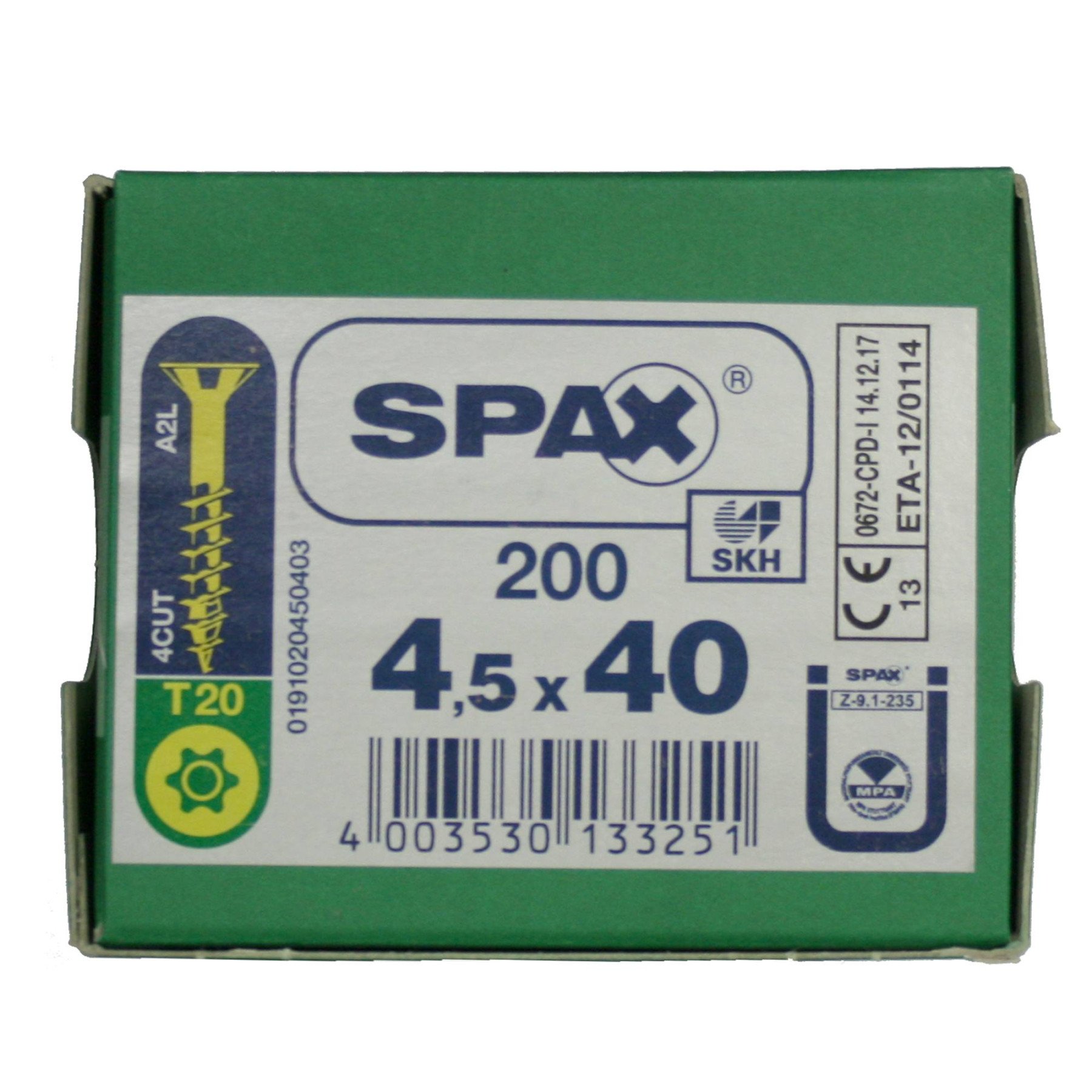 Alternatieve afbeelding voor Spax Spanplattenschrauben 4,5x40mm Teilgewinde gelb verzinkt Senkkopf TORX 200 Stück