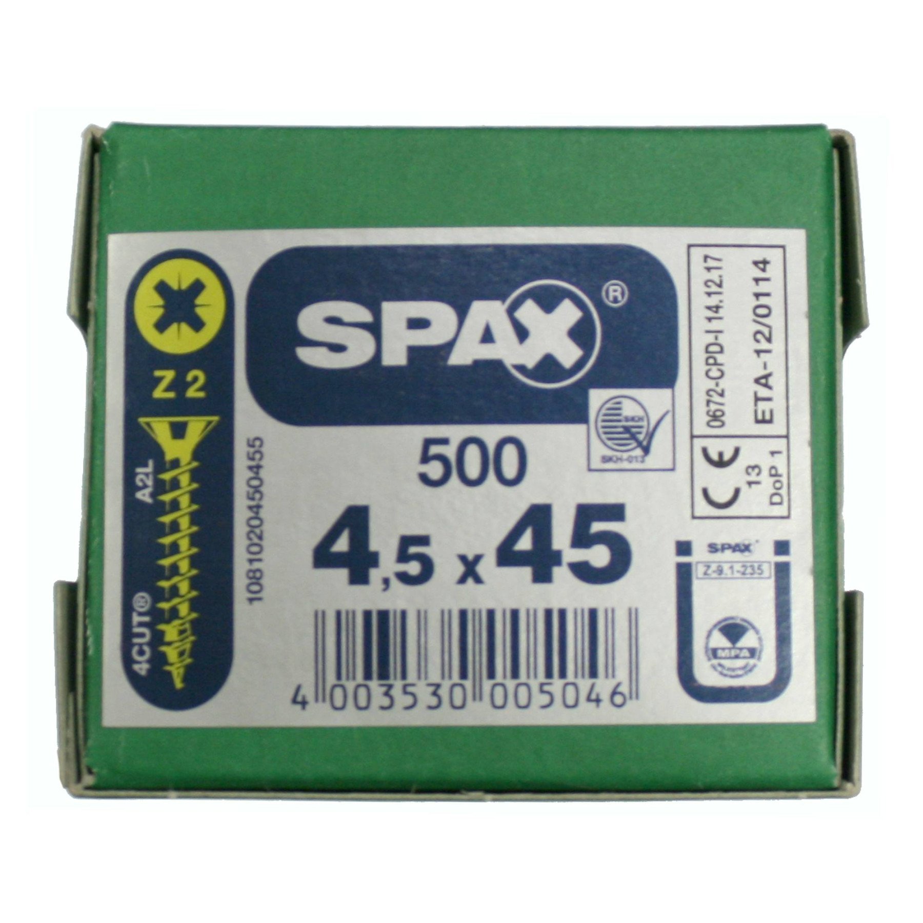 Alternatieve afbeelding voor Spax Spanplattenschrauben 4,5x45mm gelb verzinkt Senkkopf POZI 500 Stück