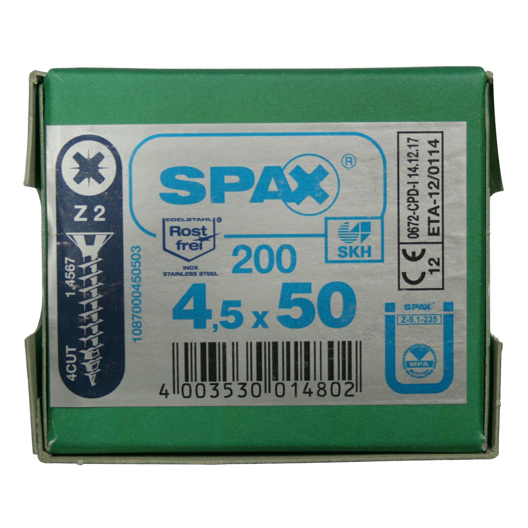Alternatieve afbeelding voor Spax Spanplattenschrauben 4,5x50mm Edelstahl A2 Senkkopf POZI 200 Stück