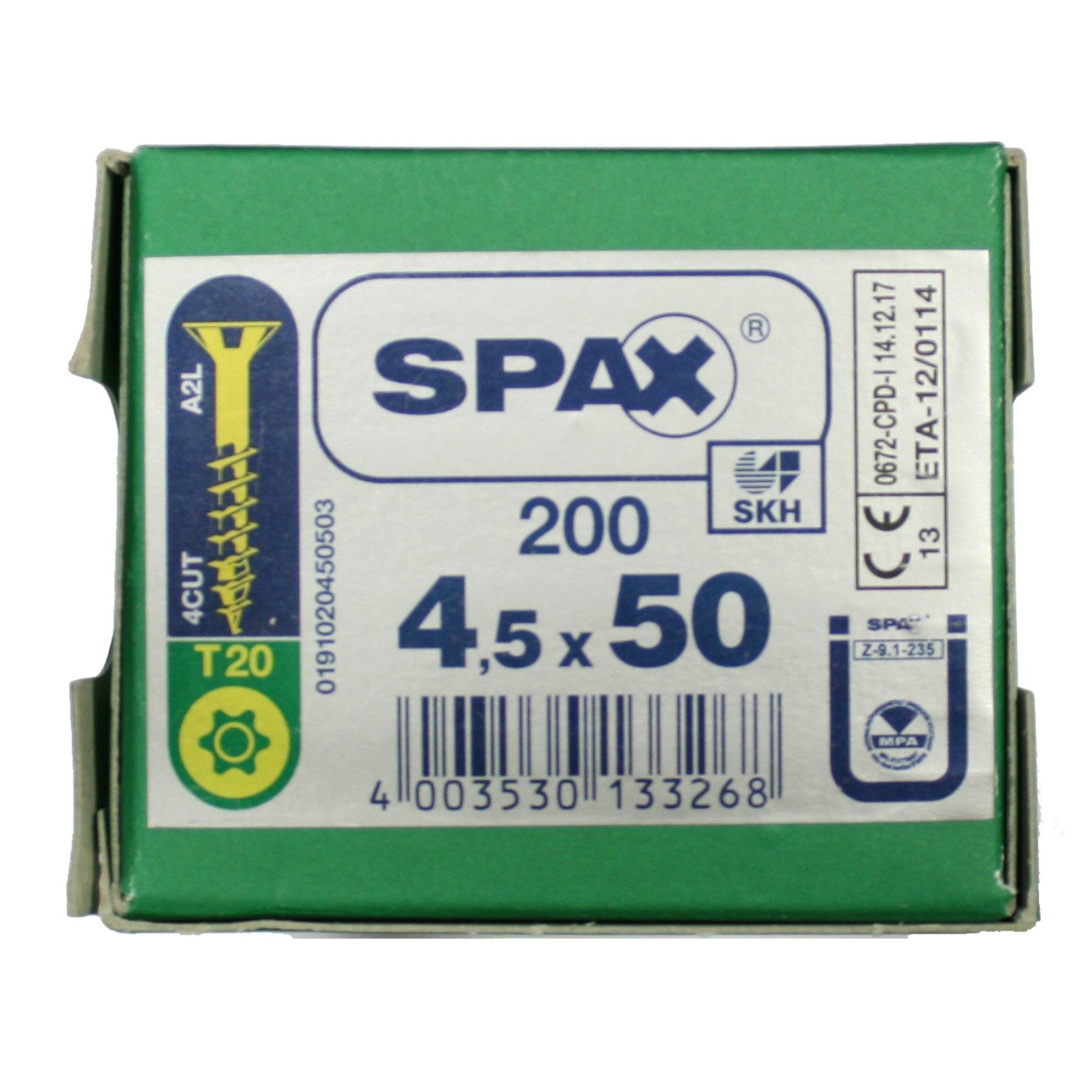 Alternatieve afbeelding voor Spax Spanplattenschrauben 4,5x50mm Teilgewinde gelb verzinkt Senkkopf TORX 200 Stück