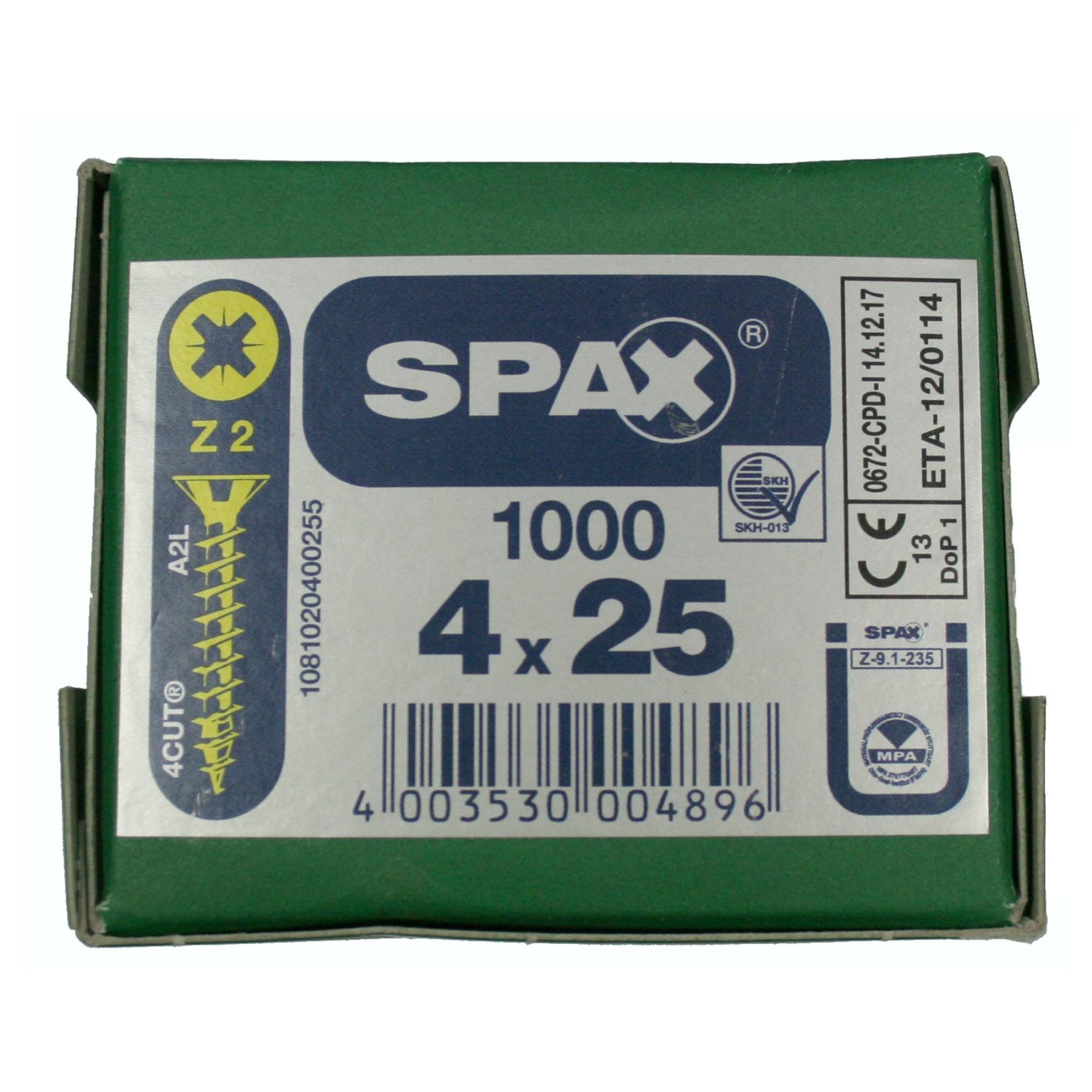 Alternatieve afbeelding voor Spax Spanplattenschrauben 4x25mm gelb verzinkt Senkkopf POZI 1000 Stück