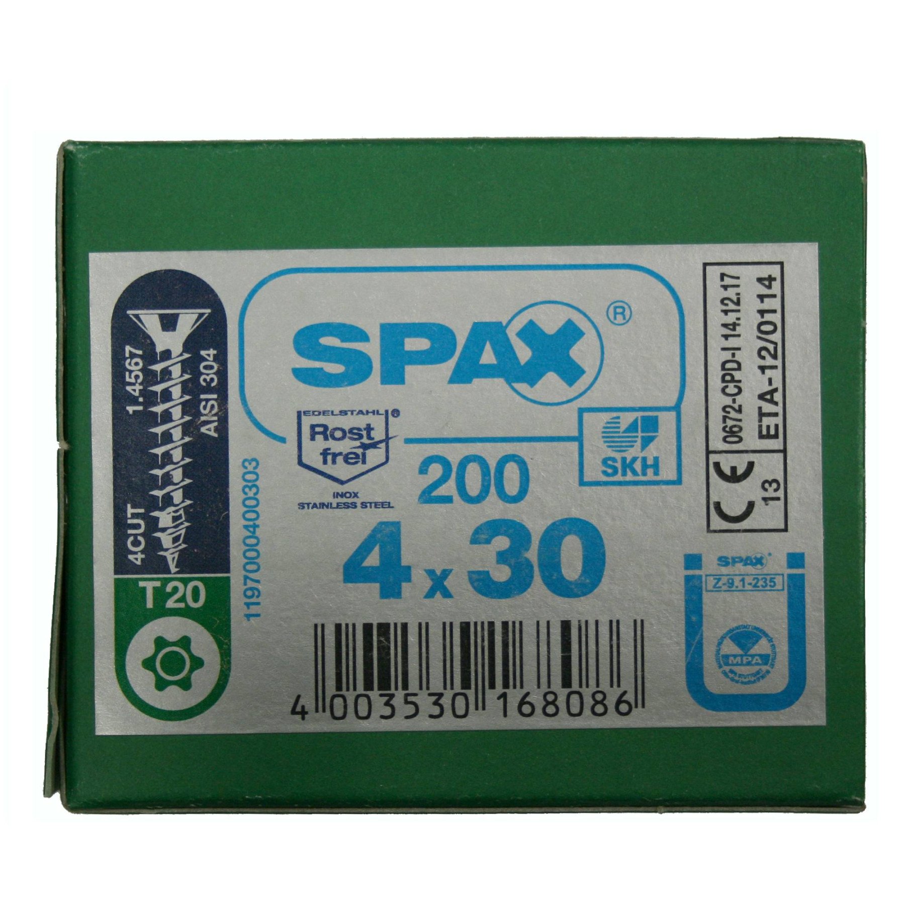 Alternatieve afbeelding voor Spax Spanplattenschrauben 4x30mm Edelstahl A2 Senkkopf TORX 200 Stück