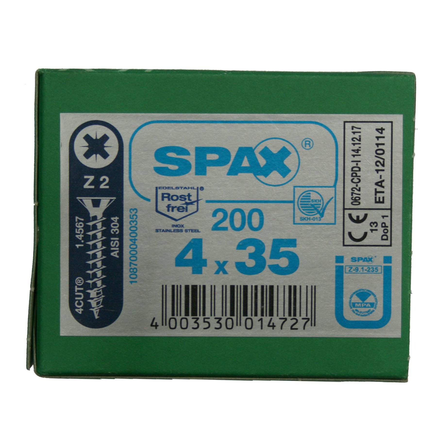 Alternatieve afbeelding voor Spax Spanplattenschrauben 4x35mm Edelstahl A2 Senkkopf POZI 200 Stück
