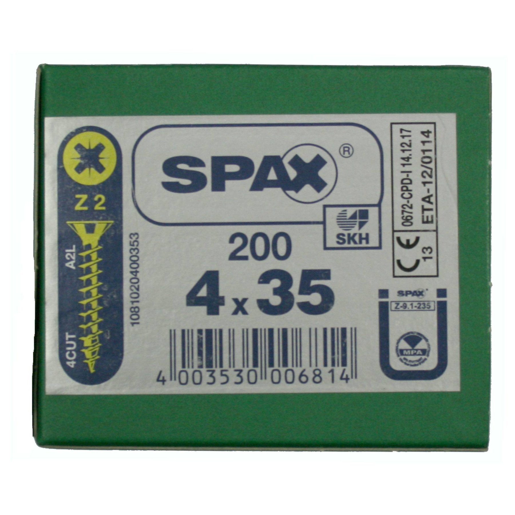 Alternatieve afbeelding voor Spax Spanplattenschrauben 4x35mm gelb verzinkt Senkkopf POZI 200 Stück