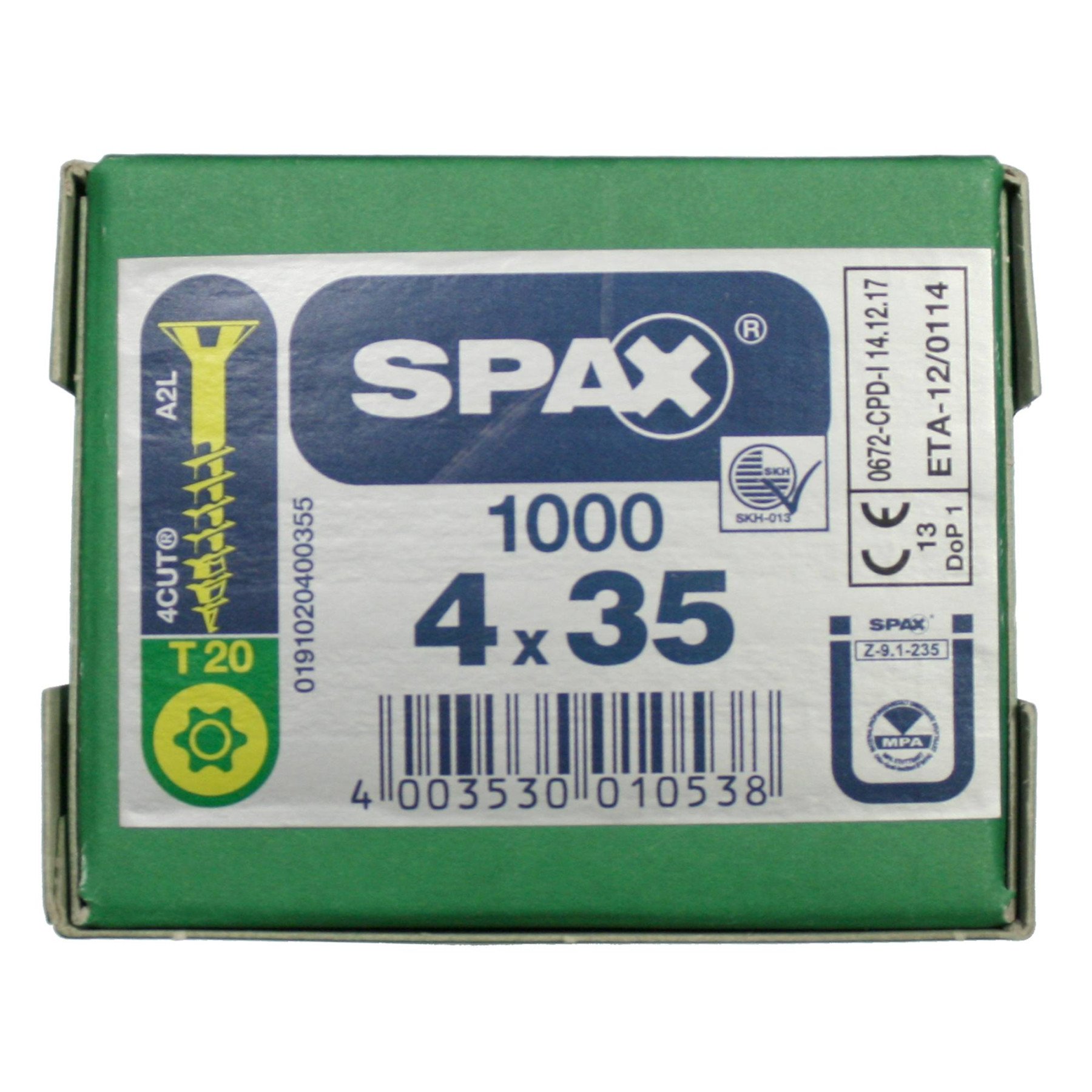 Alternatieve afbeelding voor Spax Spanplattenschrauben 4x35mm Teilgewinde gelb verzinkt Senkkopf TORX 1000 Stück