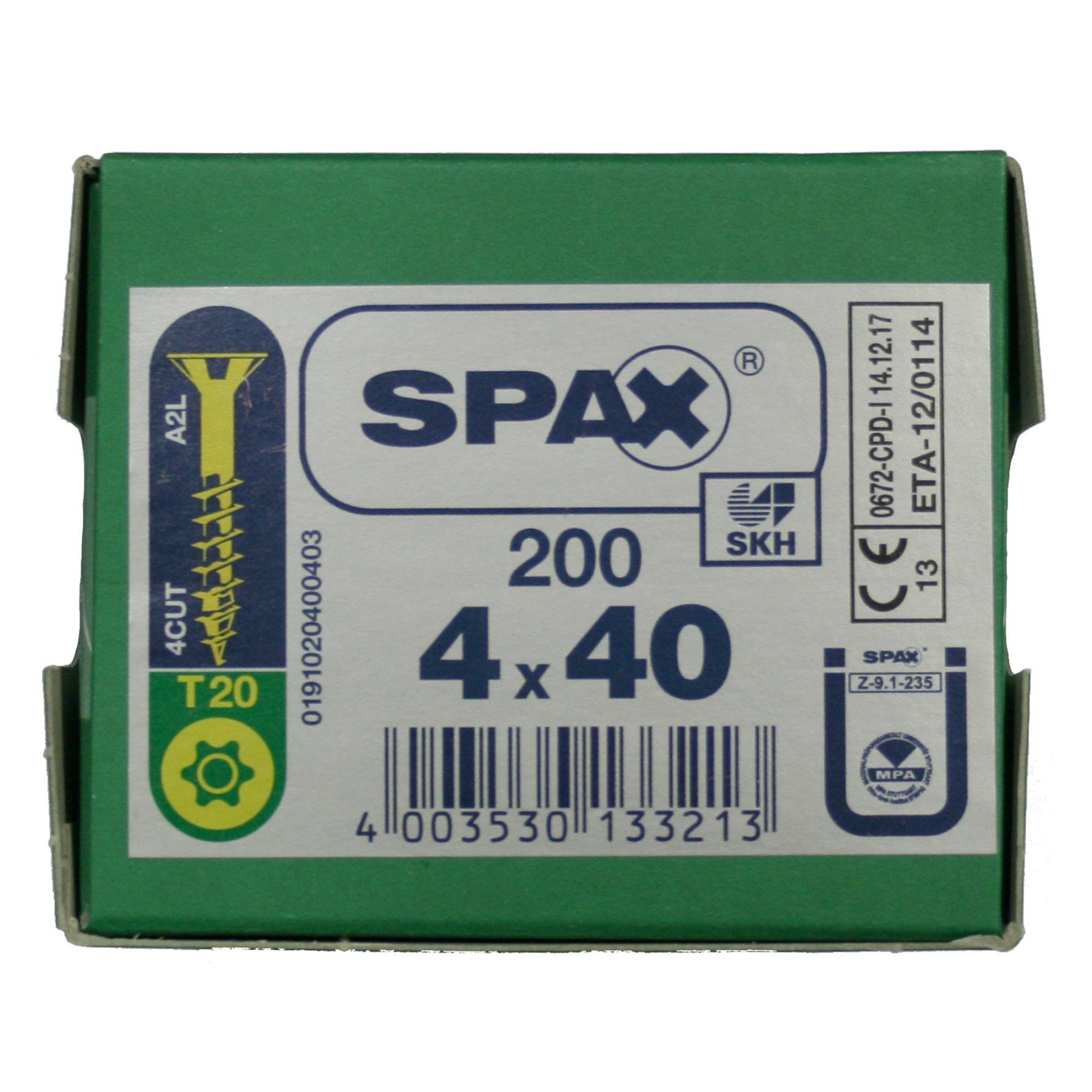 Alternatieve afbeelding voor Spax Spanplattenschrauben 4x40mm Teilgewinde gelb verzinkt Senkkopf TORX 200 Stück