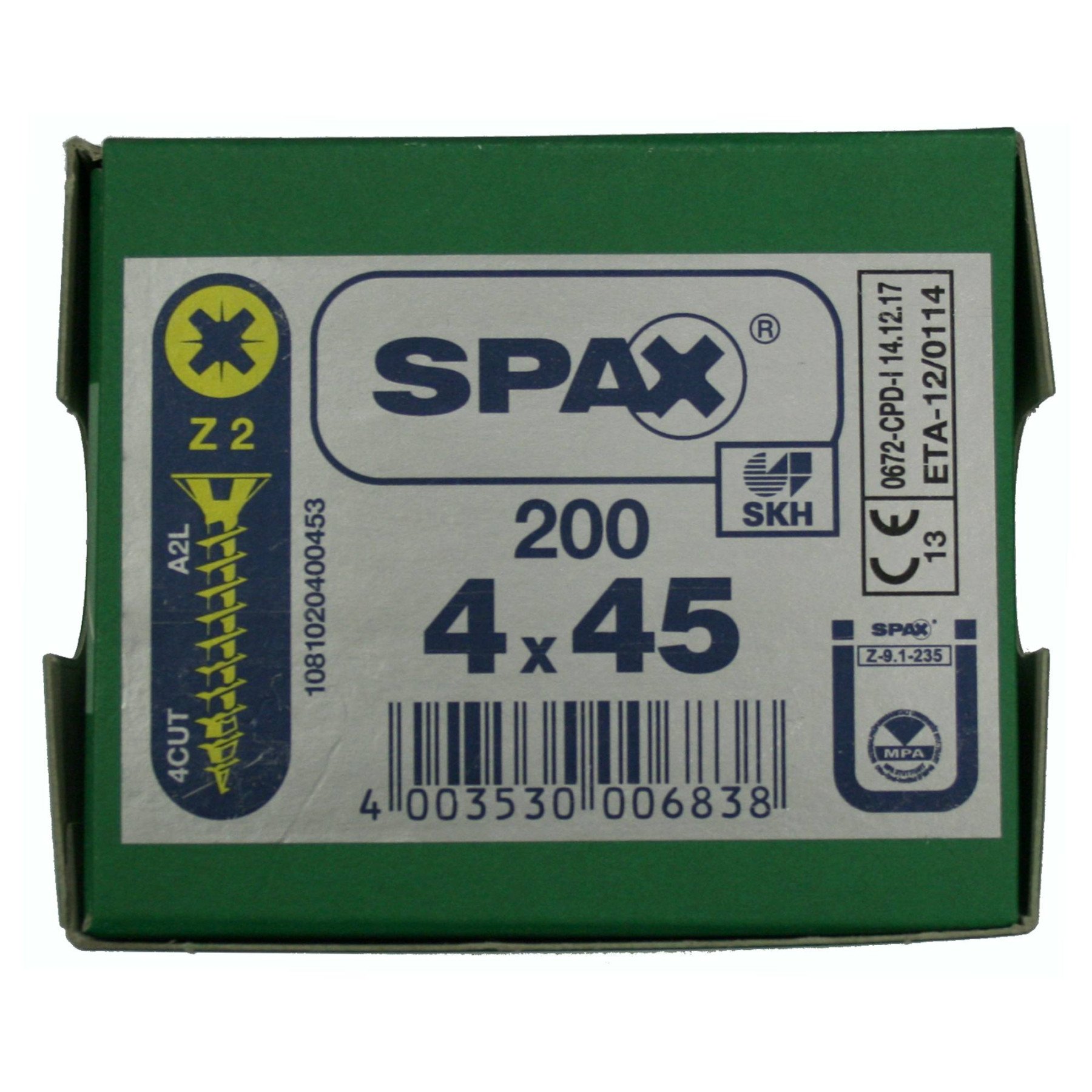 Alternatieve afbeelding voor Spax Spanplattenschrauben 4x45mm gelb verzinkt Senkkopf POZI 200 Stück