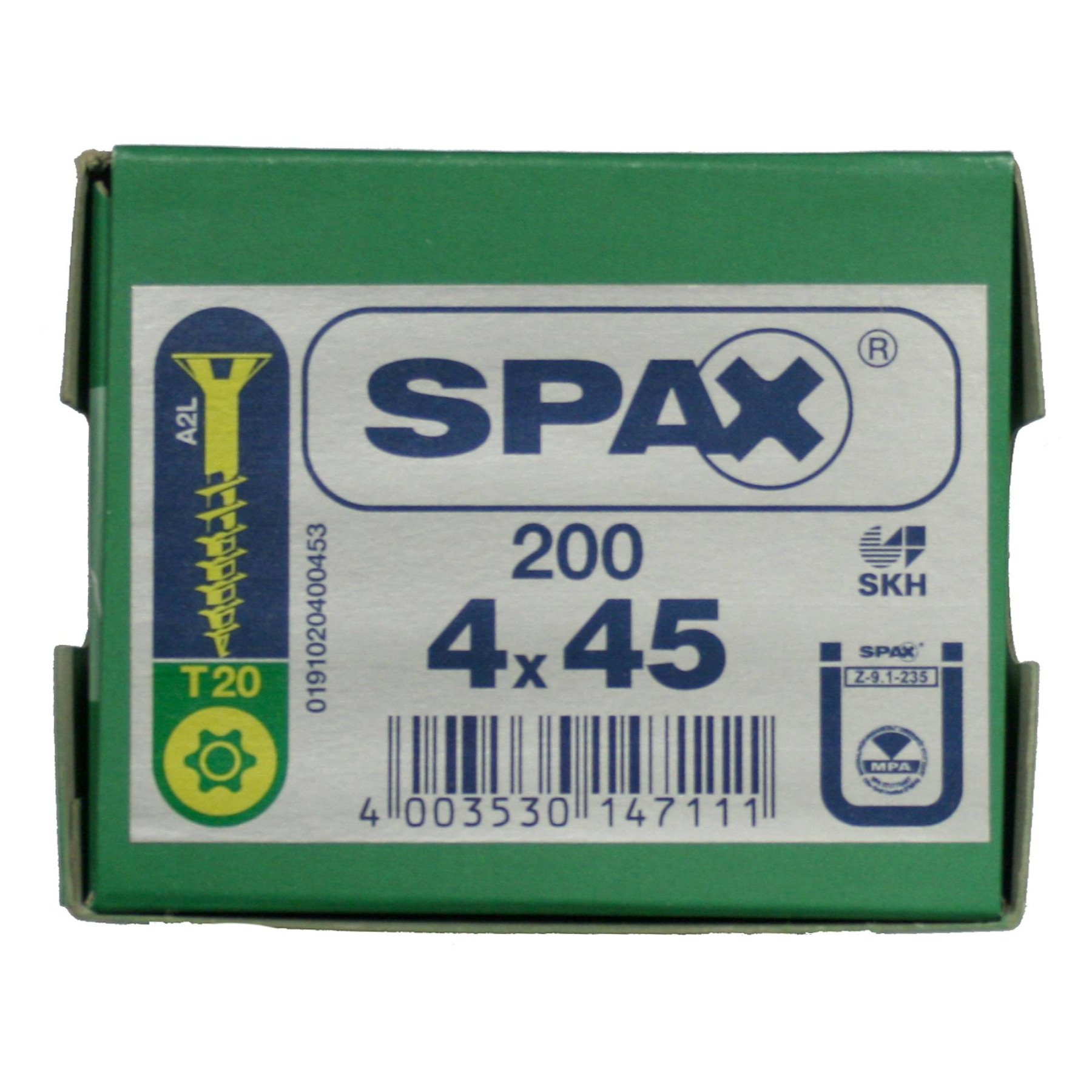 Alternatieve afbeelding voor Spax Spanplattenschrauben 4x45mm Teilgewinde gelb verzinkt Senkkopf TORX 200 Stück