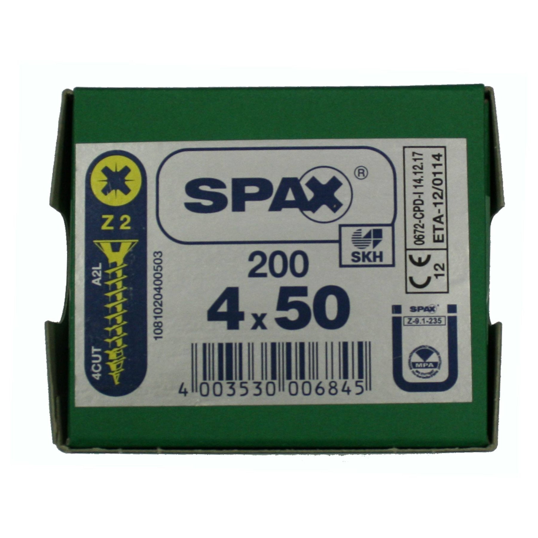 Alternatieve afbeelding voor Spax Spanplattenschrauben 4x50mm gelb verzinkt Senkkopf POZI 200 Stück