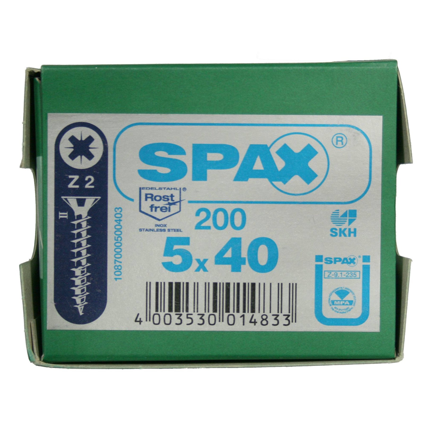 Alternatieve afbeelding voor Spax Spanplattenschrauben 5x40mm Edelstahl A2 Senkkopf POZI 200 Stück