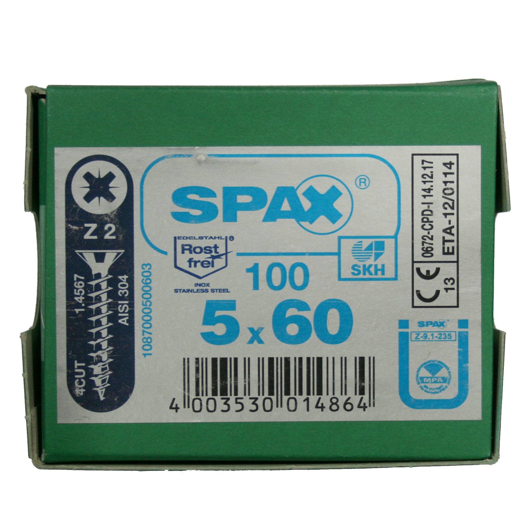 Alternatieve afbeelding voor Spax Spanplattenschrauben 5x60mm Edelstahl A2 Senkkopf POZI 100 Stück