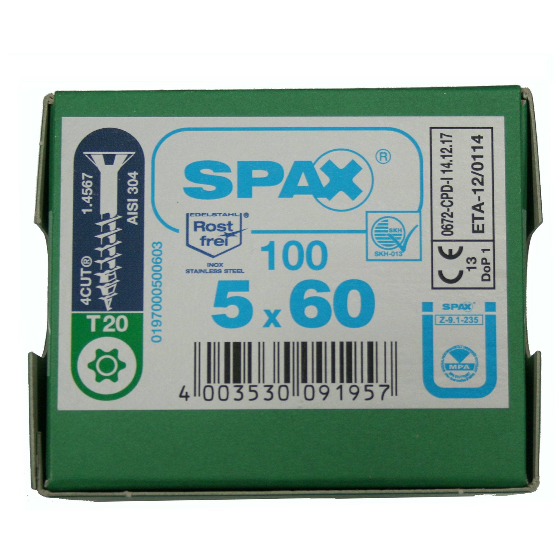 Alternatieve afbeelding voor Spax Spanplattenschrauben 5x60mm Teilgewinde Edelstahl A2 Senkkopf TORX 100 Stück