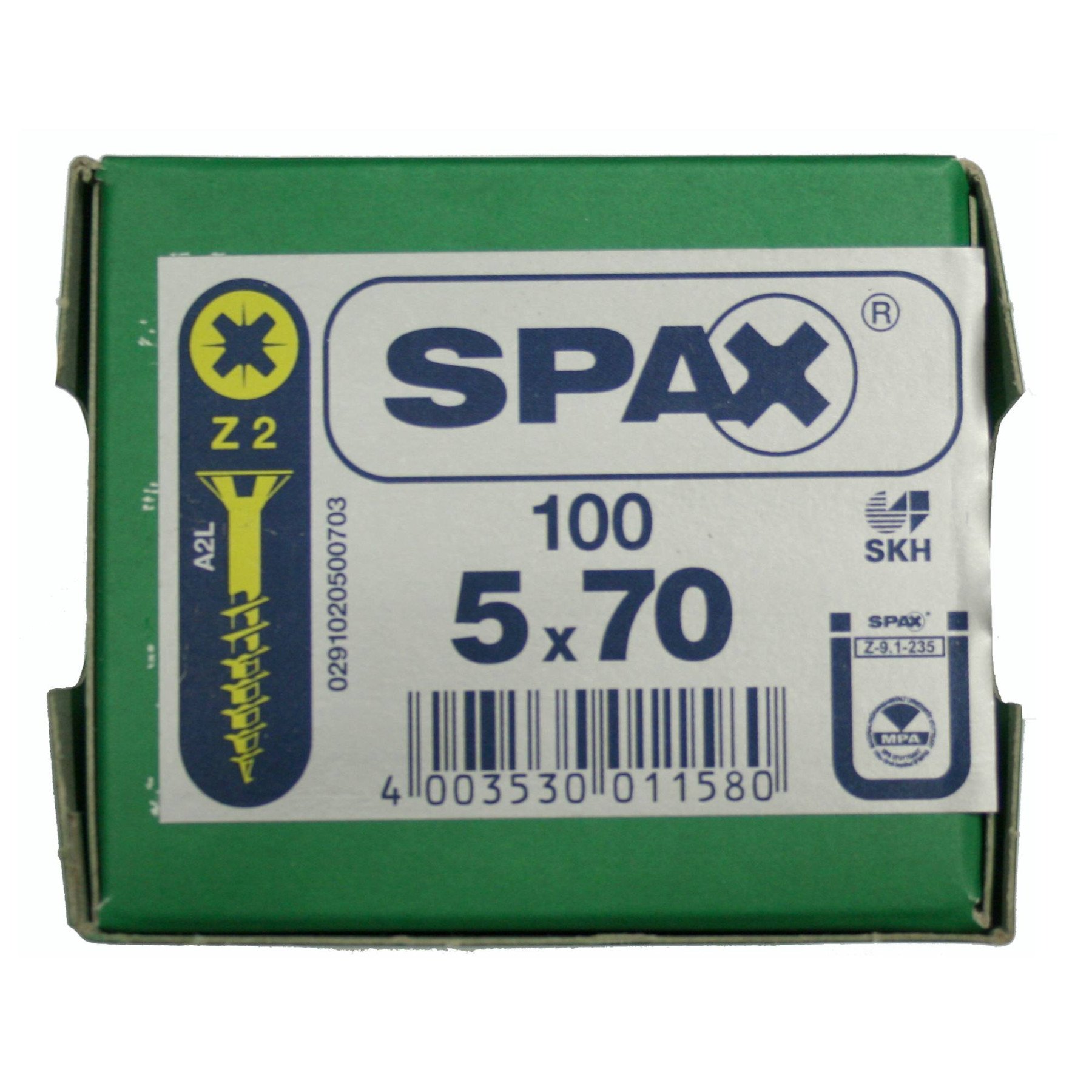 Alternatieve afbeelding voor Spax Spanplattenschrauben 5x70mm Teilgewinde gelb verzinkt Senkkopf POZI 100 Stück