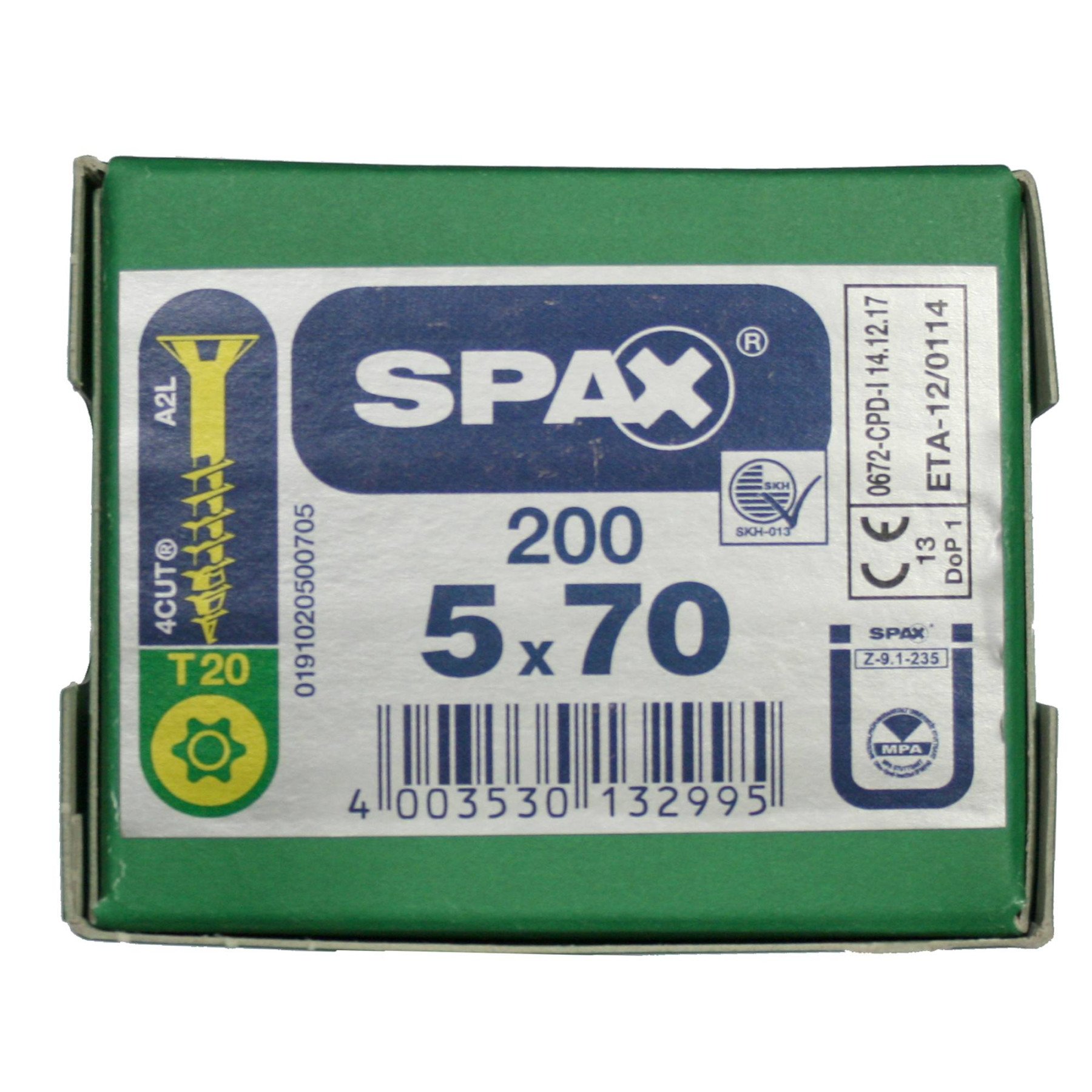 Alternatieve afbeelding voor Spax Spanplattenschrauben 5x70mm Teilgewinde gelb verzinkt Senkkopf TORX 200 Stück