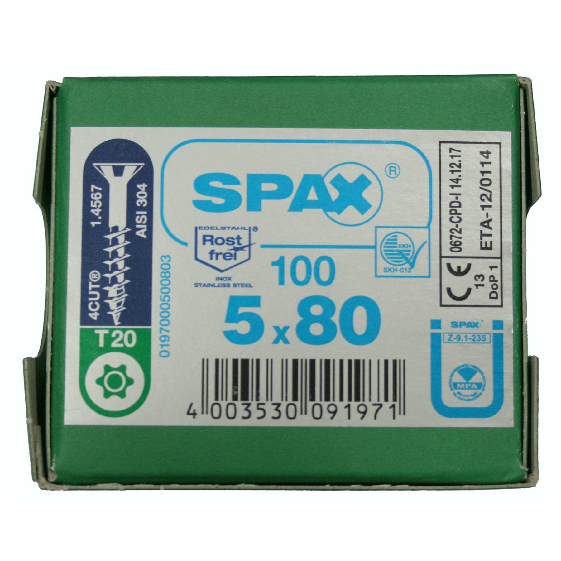 Alternatieve afbeelding voor Spax Spanplattenschrauben 5x80mm Teilgewinde Edelstahl A2 Senkkopf TORX 100 Stück