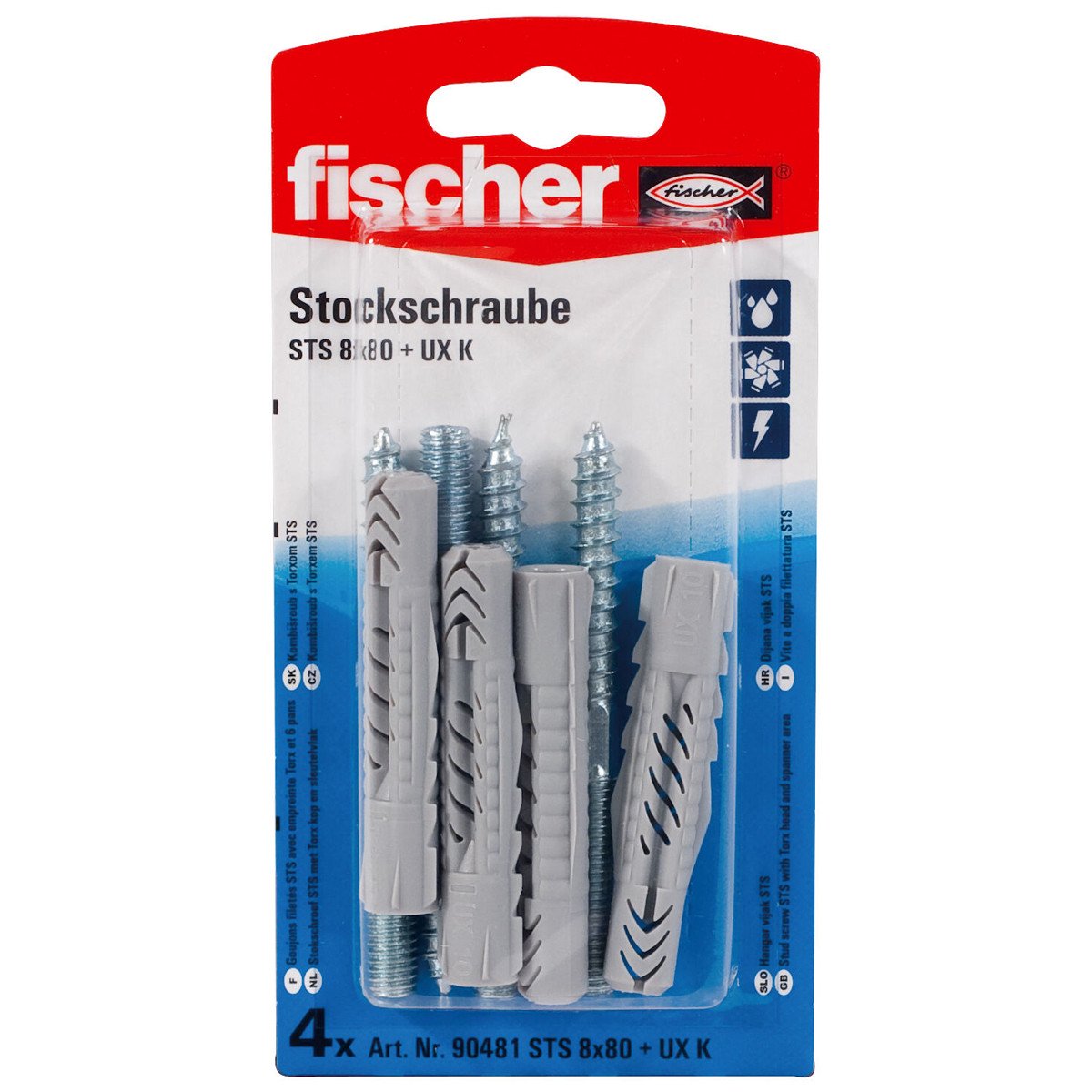 Alternatieve afbeelding voor Universaldübel UX 10x60 K mit Kragen und Stockschrauben TX 8x80mm 4 Stück