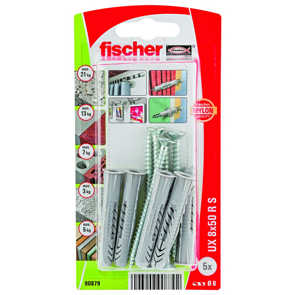 Alternatieve afbeelding voor Universaldübel UX 8x50 R S mit Kragen mit Schrauben 5x65mm 5 Stück
