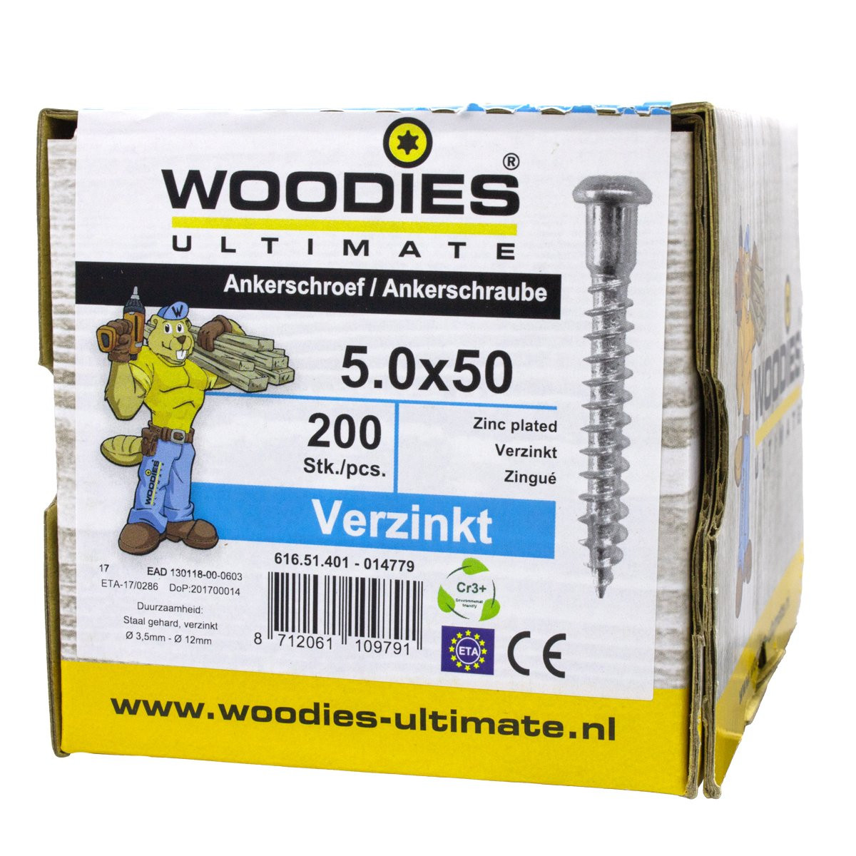 Alternatieve afbeelding voor Woodies Ankerschrauben verzinkt TORX-20 cilinderkop 5x50/44mm Teilgewinde 200 Stück