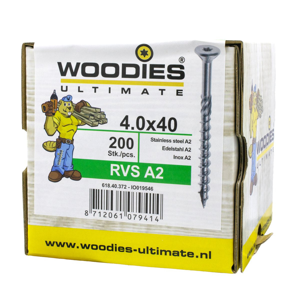 Alternatieve afbeelding voor Woodies Holzbauschrauben Edelstahl A2 TORX-20 Senkkopf 4x40/24mm Teilgewinde 200 Stück