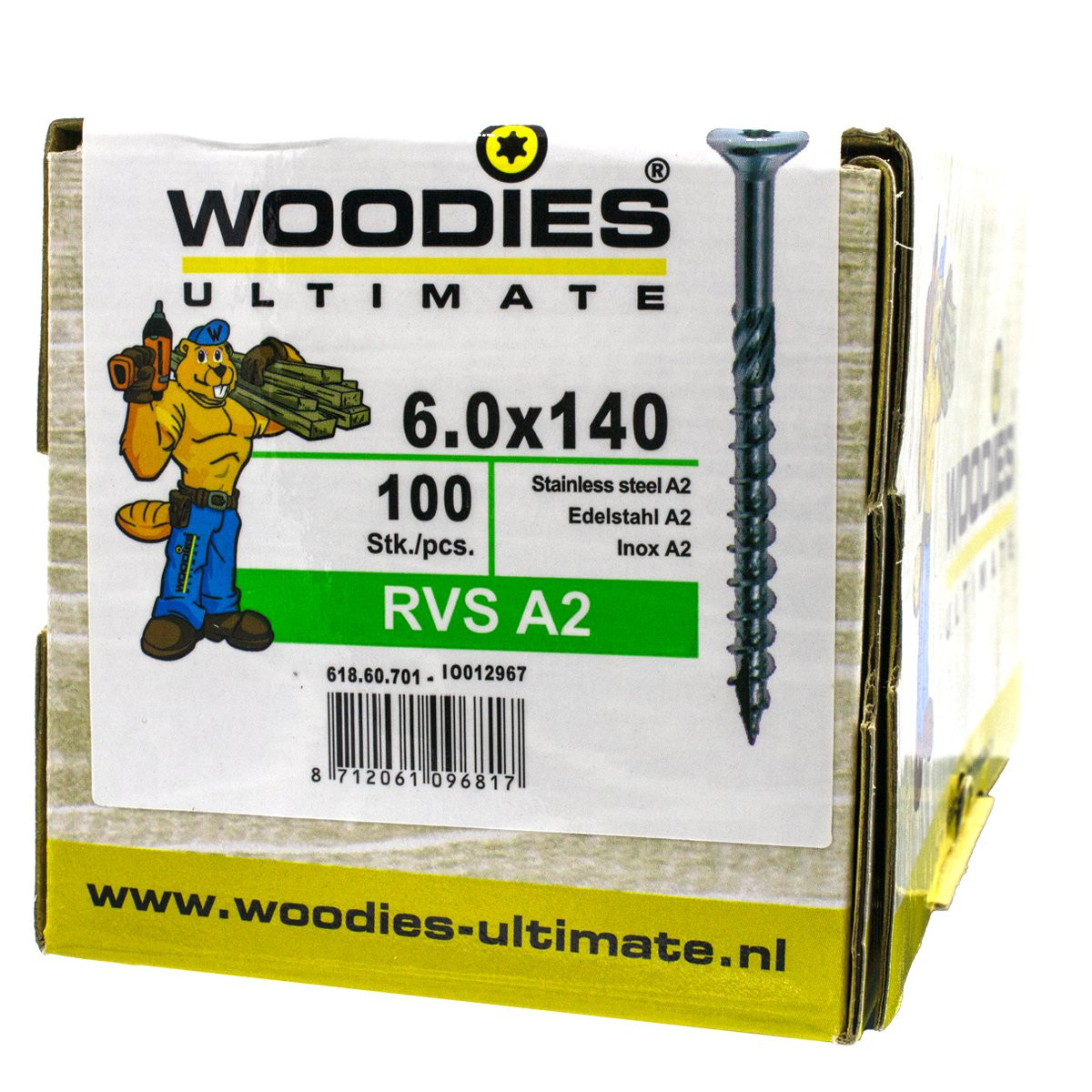 Alternatieve afbeelding voor Woodies Holzbauschrauben Edelstahl A2 TORX-30 Senkkopf 6x140/70mm Teilgewinde 100 Stück