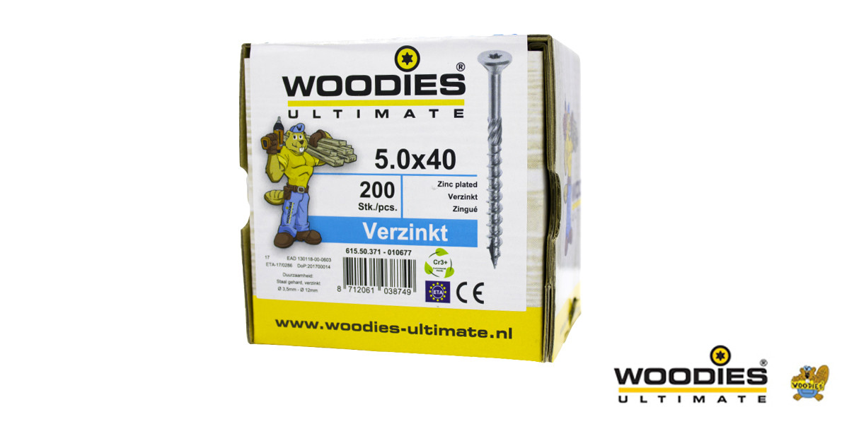 Alternatieve afbeelding voor Woodies Holzbauschrauben verzinkt TORX-20 Senkkopf 5x40/24mm Teilgewinde 200 Stück