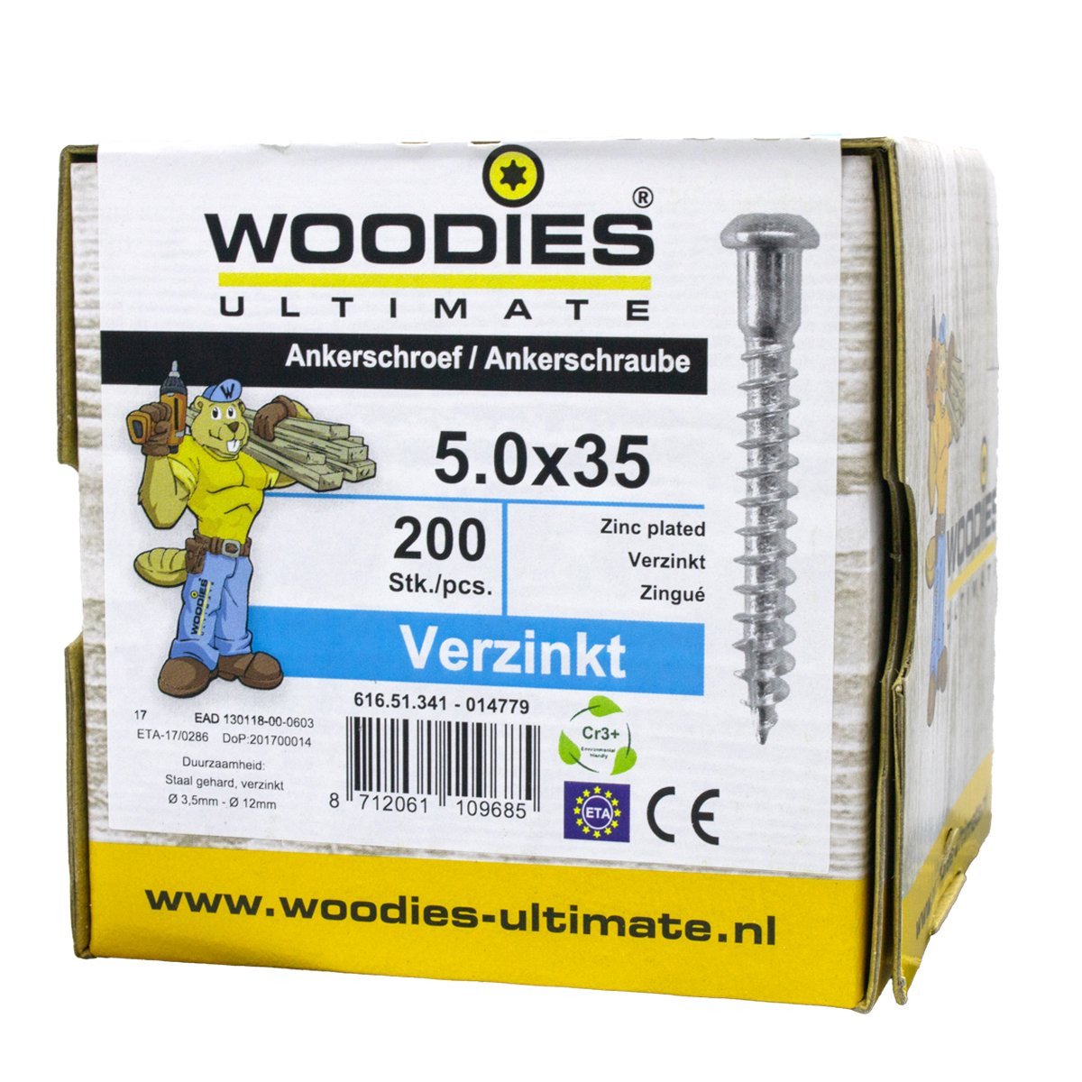 Alternatieve afbeelding voor Woodies Ankerschrauben verzinkt TORX-20 cilinderkop 5x35/29mm Teilgewinde 200 Stück