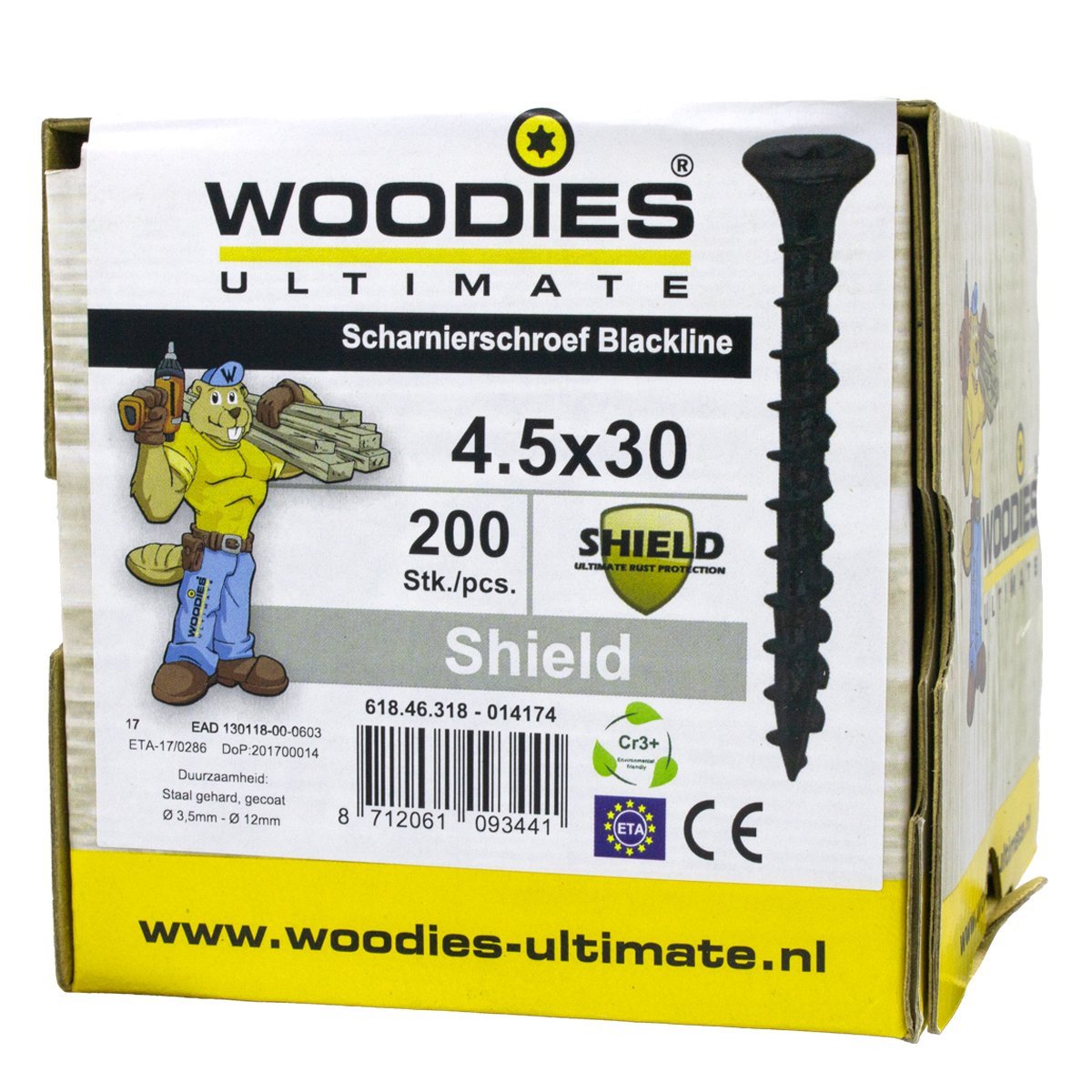 Alternatieve afbeelding voor Woodies Beschlagschrauben Senkkopf kop Blackline Schwarz TORX-20 4,5x30mm 200 Stück