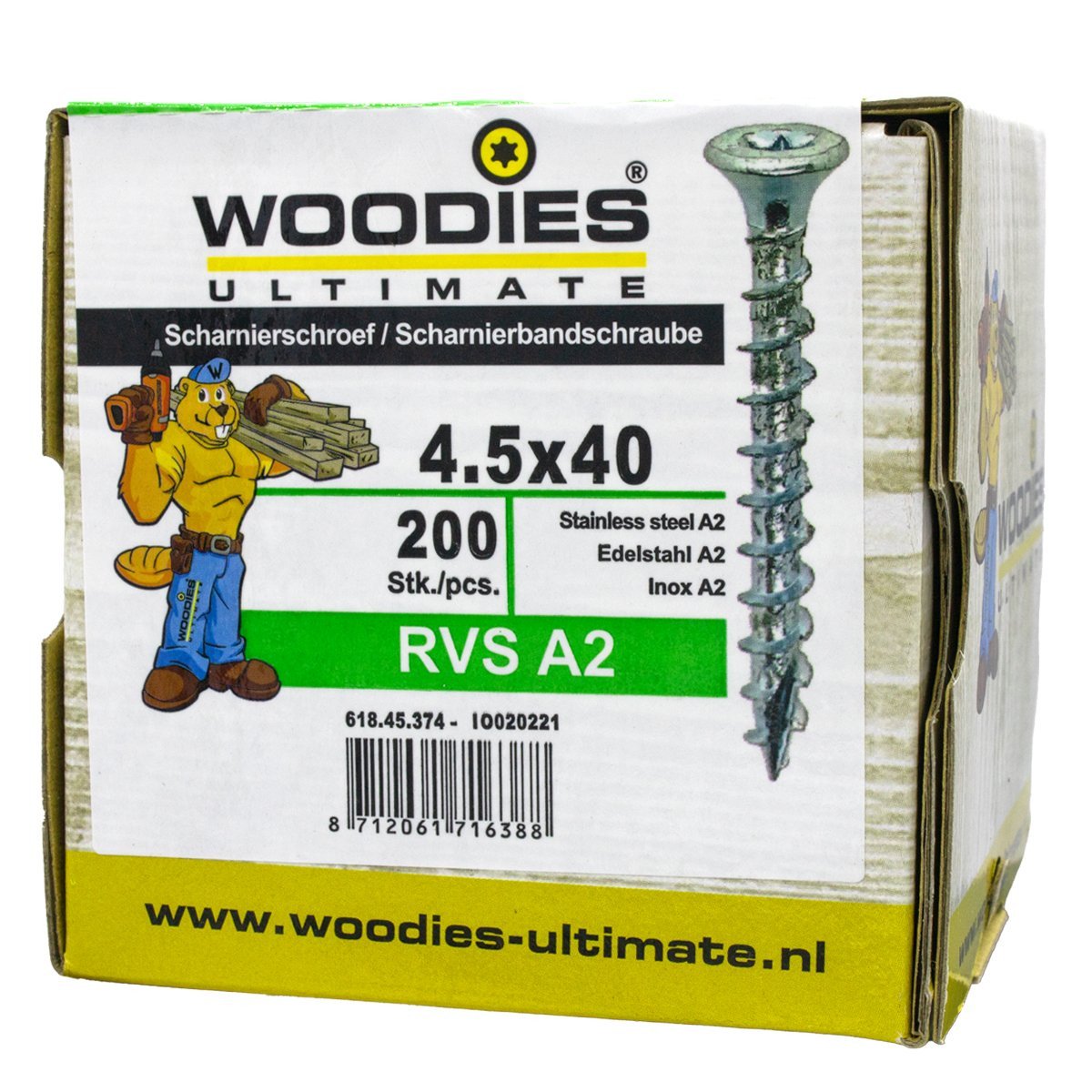 Alternatieve afbeelding voor Woodies Beschlagschrauben Senkkopf kop Edelstahl A2 TORX-20 4,5x40mm 200 Stück