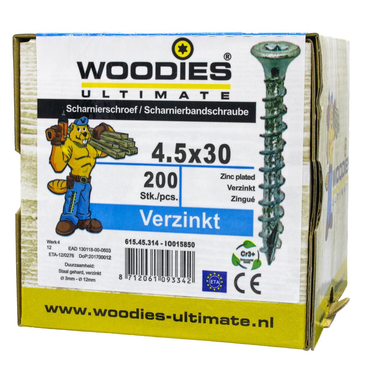 Alternatieve afbeelding voor Woodies Beschlagschrauben Senkkopf kop verzinkt TORX-20 4,5x30mm 200 Stück