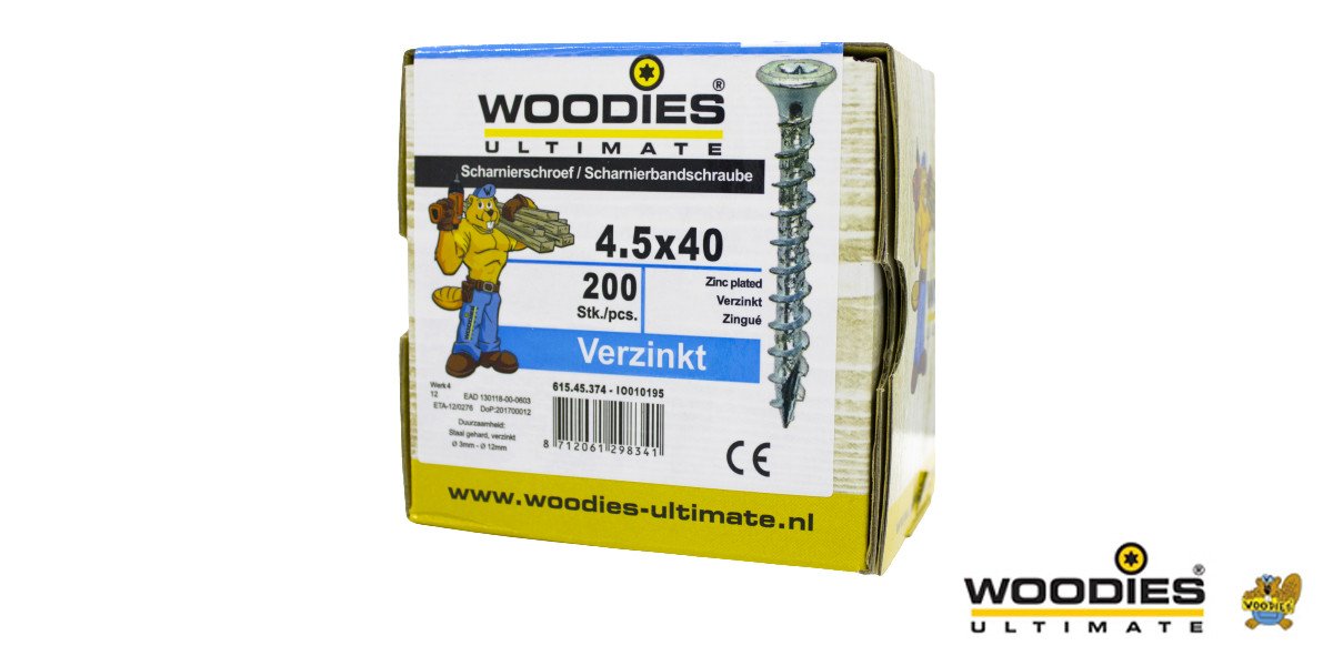 Alternatieve afbeelding voor Woodies Beschlagschrauben Senkkopf kop verzinkt TORX-20 4,5x40mm 200 Stück
