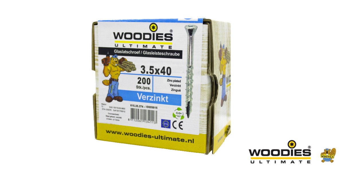 Alternatieve afbeelding voor Woodies Glasleistenschrauben verzinkt TORX-10 Senkkopf 3,5x40/26 Teilgewinde 200 Stück