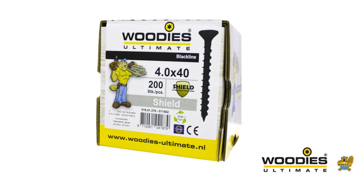 Alternatieve afbeelding voor Woodies Holzbauschrauben Blackline Shield TORX-20 Senkkopf 4x40mm 200 Stück