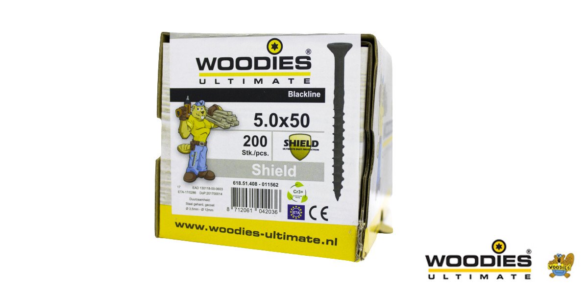 Alternatieve afbeelding voor Woodies Holzbauschrauben Blackline Shield TORX-20 Senkkopf 5x50/30mm 200 Stück