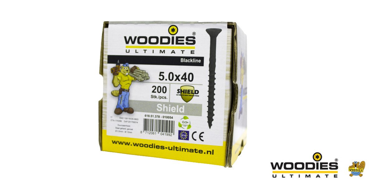 Alternatieve afbeelding voor Woodies Holzbauschrauben Blackline Shield TORX-25 Senkkopf 5x40/24mm 200 Stück