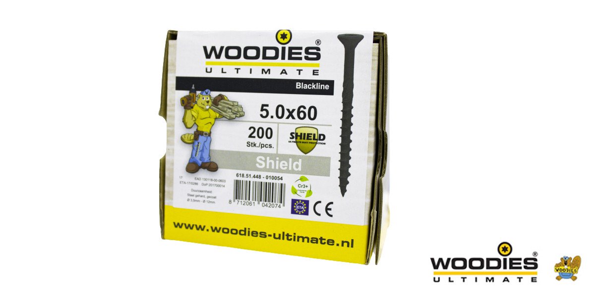 Alternatieve afbeelding voor Woodies Holzbauschrauben Blackline Shield TORX-25 Senkkopf 5x60/35mm 200 Stück