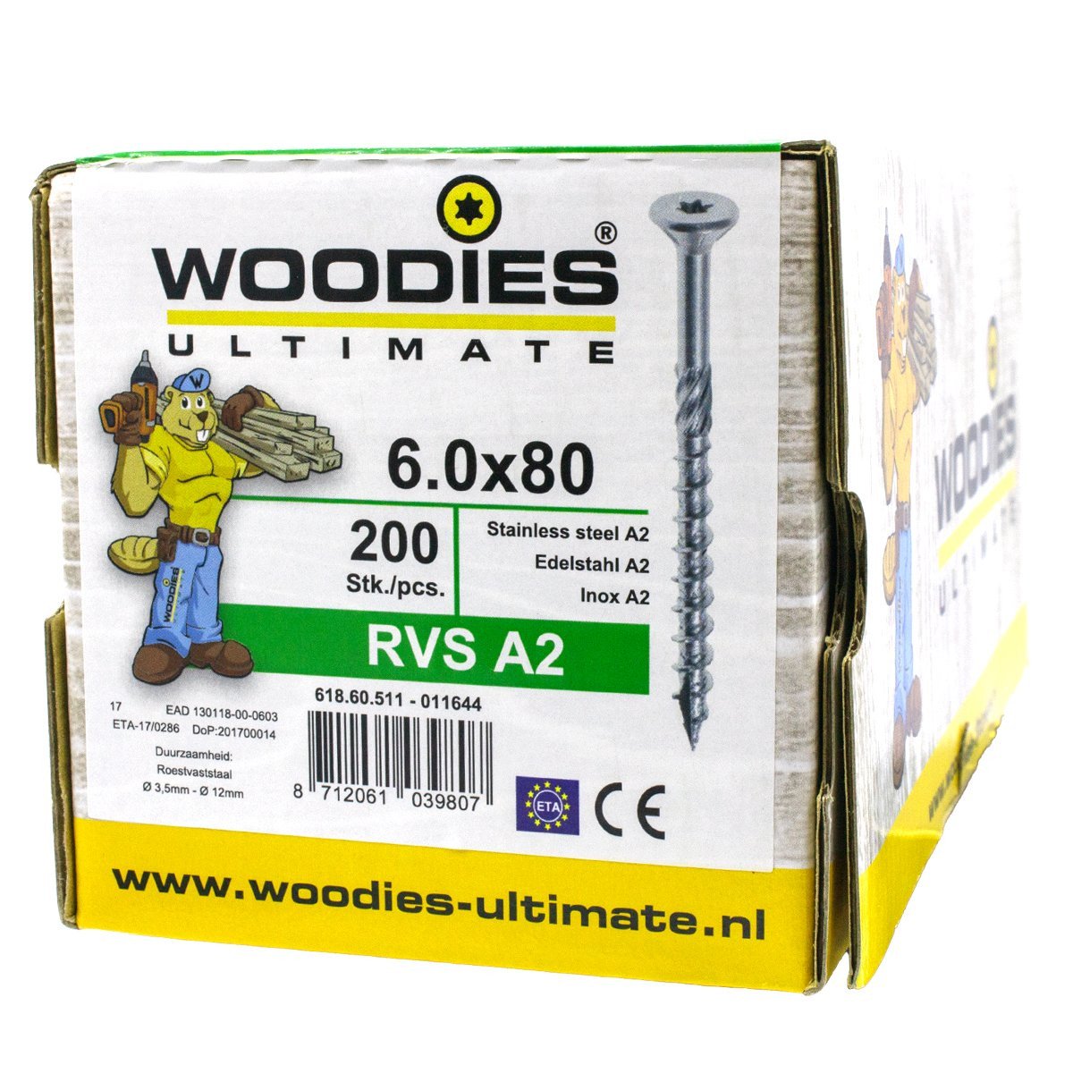 Alternatieve afbeelding voor Woodies Holzbauschrauben Edehstahl A2 TORX-30 Senkkopf 6x80/50mm Teilgewinde 200 Stück