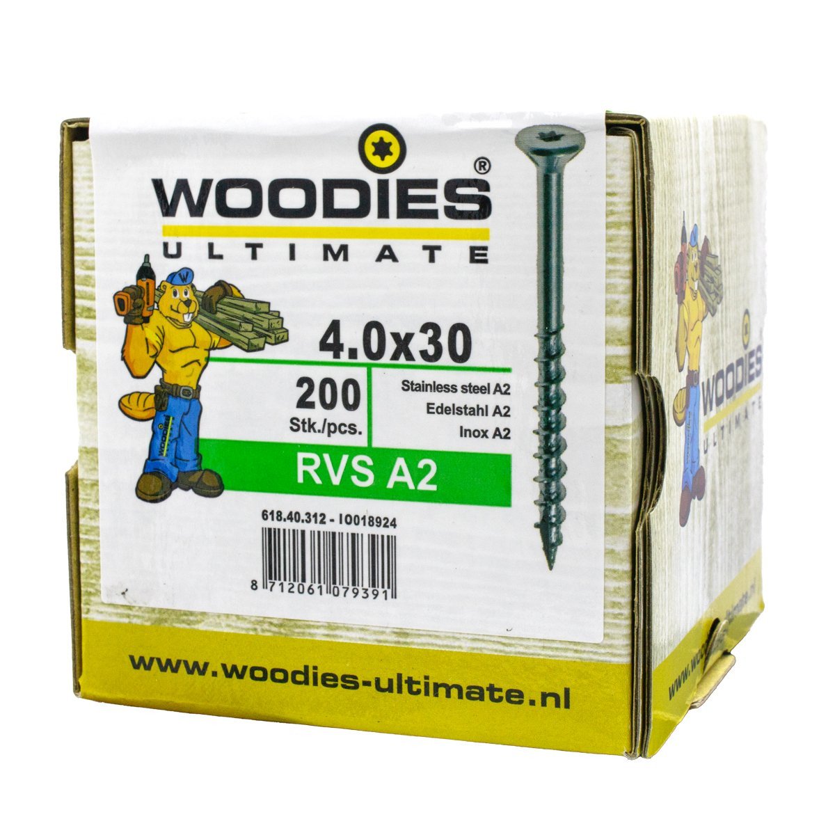 Alternatieve afbeelding voor Woodies Holzbauschrauben Edelstahl A2 TORX-20 Senkkopf 4x30/18mm Teilgewinde 200 Stück