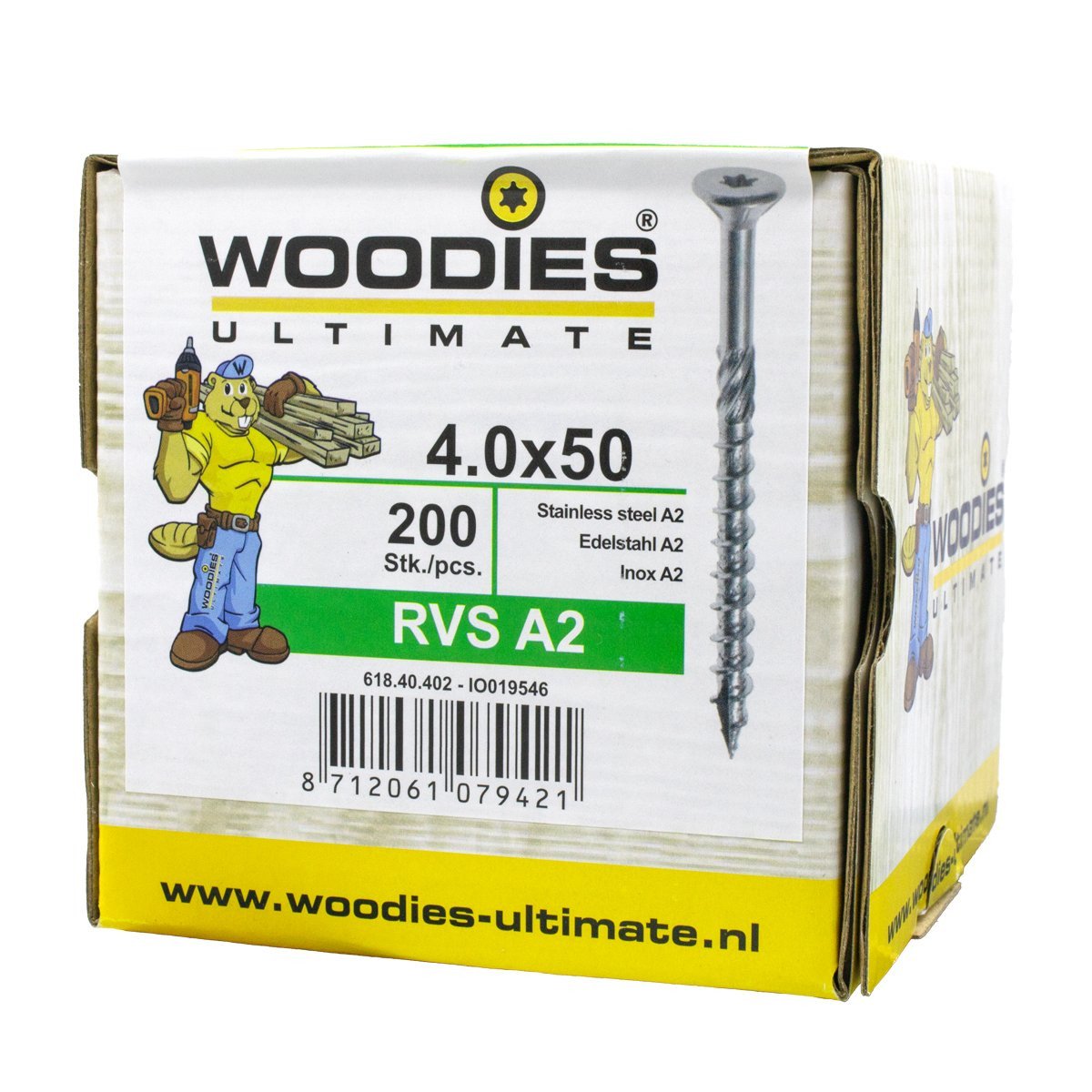 Alternatieve afbeelding voor Woodies Holzbauschrauben Edelstahl A2 TORX-20 Senkkopf 4x50/30mm Teilgewinde 200 Stück