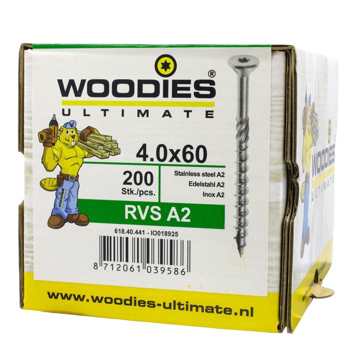 Alternatieve afbeelding voor Woodies Holzbauschrauben Edelstahl A2 TORX-20 Senkkopf 4x60/35mm Teilgewinde 200 Stück