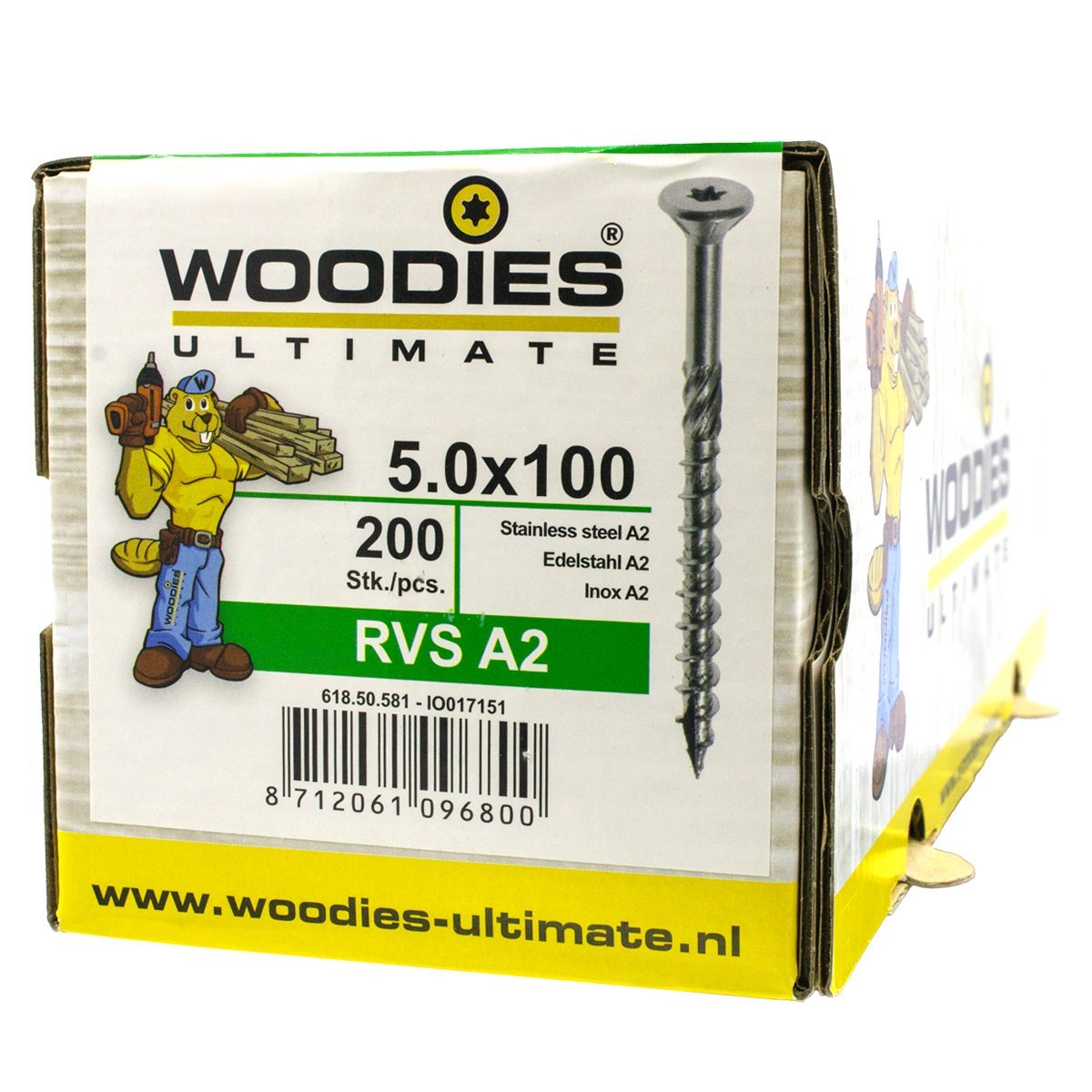 Alternatieve afbeelding voor Woodies Holzbauschrauben Edelstahl A2 TORX-25 Senkkopf 5x100/60mm Teilgewinde 200 Stück