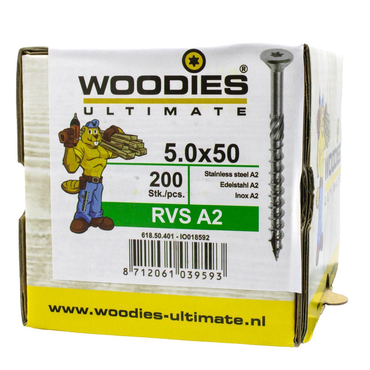 Alternatieve afbeelding voor Woodies Holzbauschrauben Edelstahl A2 TORX-25 Senkkopf 5x50/30mm Teilgewinde 200 Stück