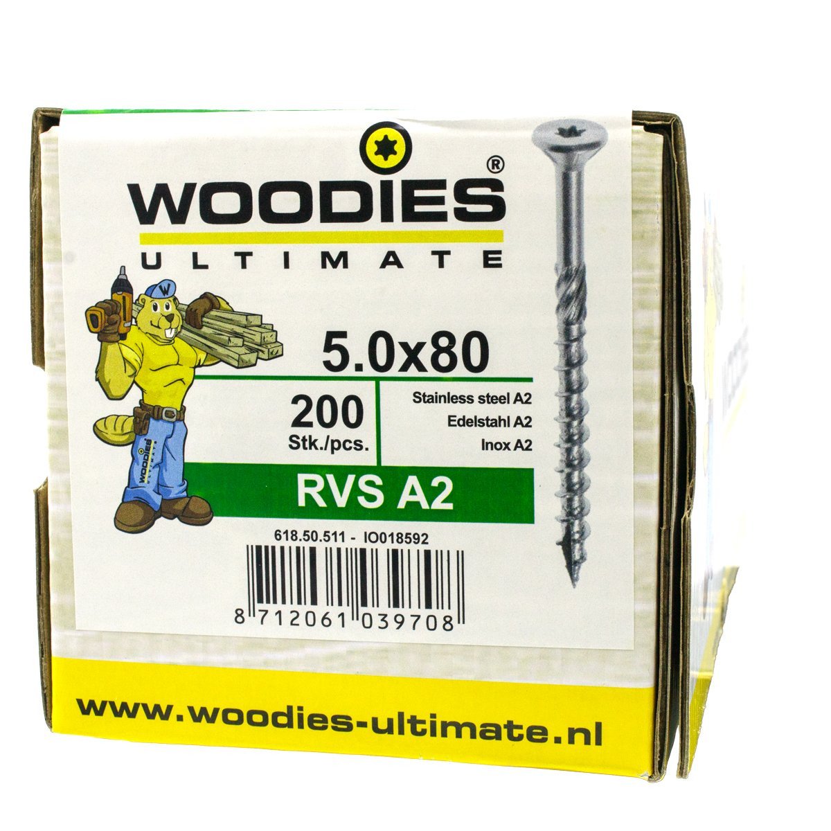 Alternatieve afbeelding voor Woodies Holzbauschrauben Edelstahl A2 TORX-25 Senkkopf 5x80/50mm Teilgewinde 200 Stück