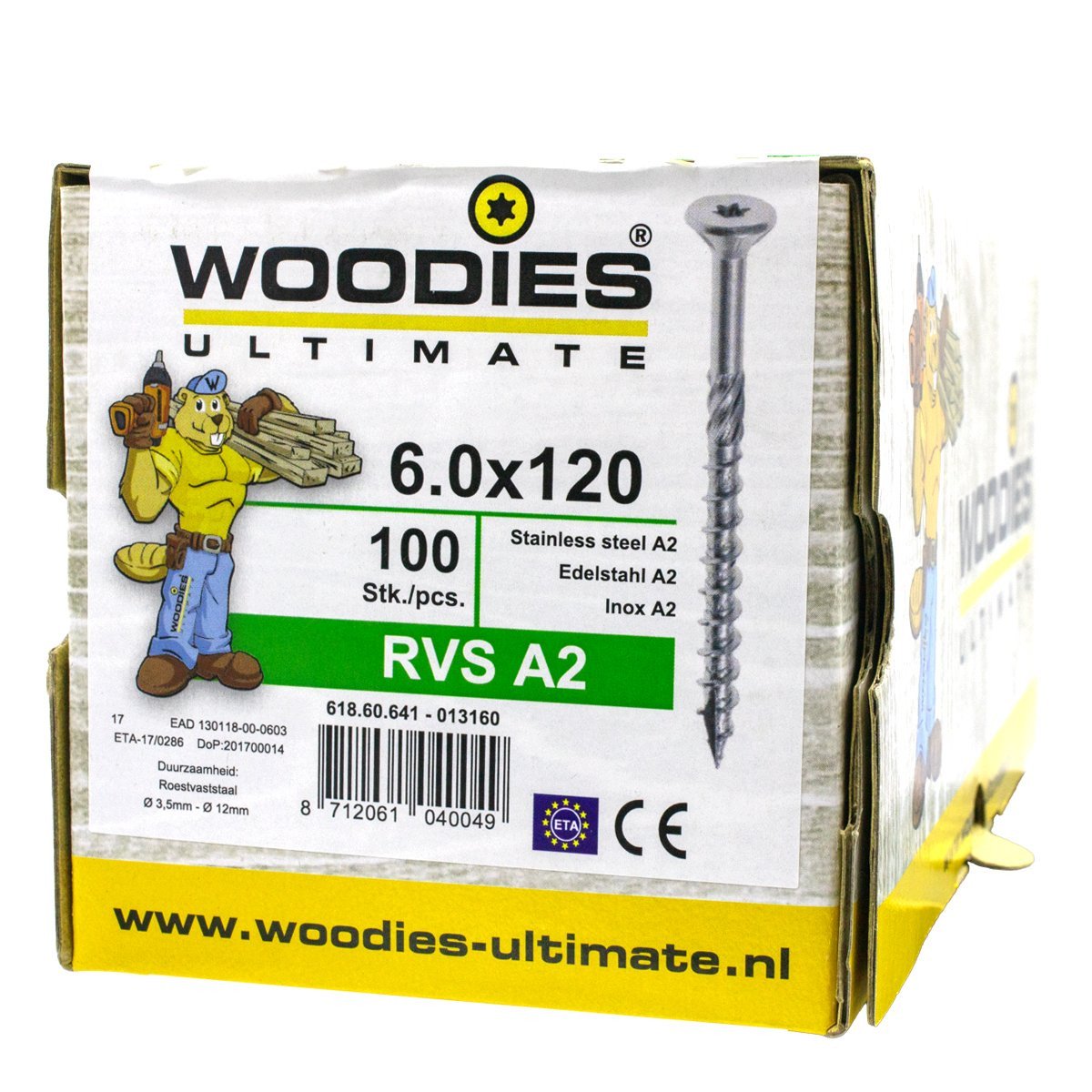 Alternatieve afbeelding voor Woodies Holzbauschrauben Edelstahl A2 TORX-30 Senkkopf 6x120/70mm Teilgewinde 100 Stück