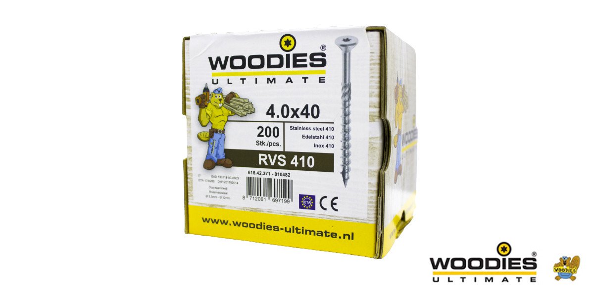 Alternatieve afbeelding voor Woodies Holzbauschrauben Edelstahl C1 / 410 TORX-20 Senkkopf 4x40/24mm Teilgewinde 200 Stück