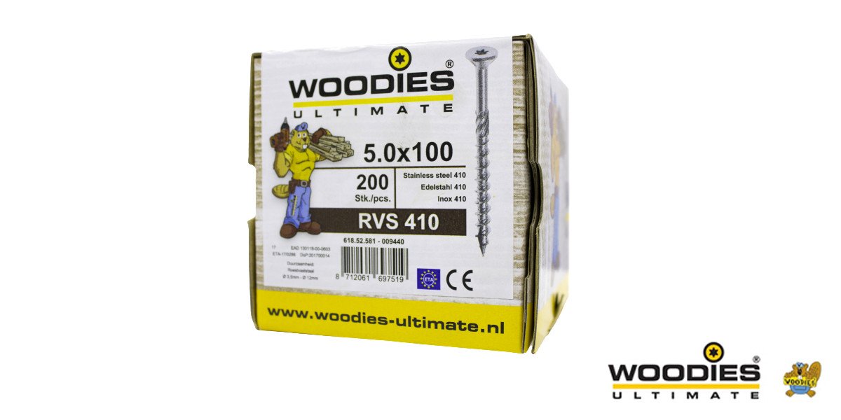 Alternatieve afbeelding voor Woodies Holzbauschrauben Edelstahl C1 / 410 TORX-25 Senkkopf 5x100/60mm Teilgewinde 200 Stück