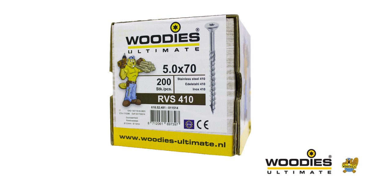 Alternatieve afbeelding voor Woodies Holzbauschrauben Edelstahl C1 / 410 TORX-25 Senkkopf 5x70/40mm Teilgewinde 200 Stück
