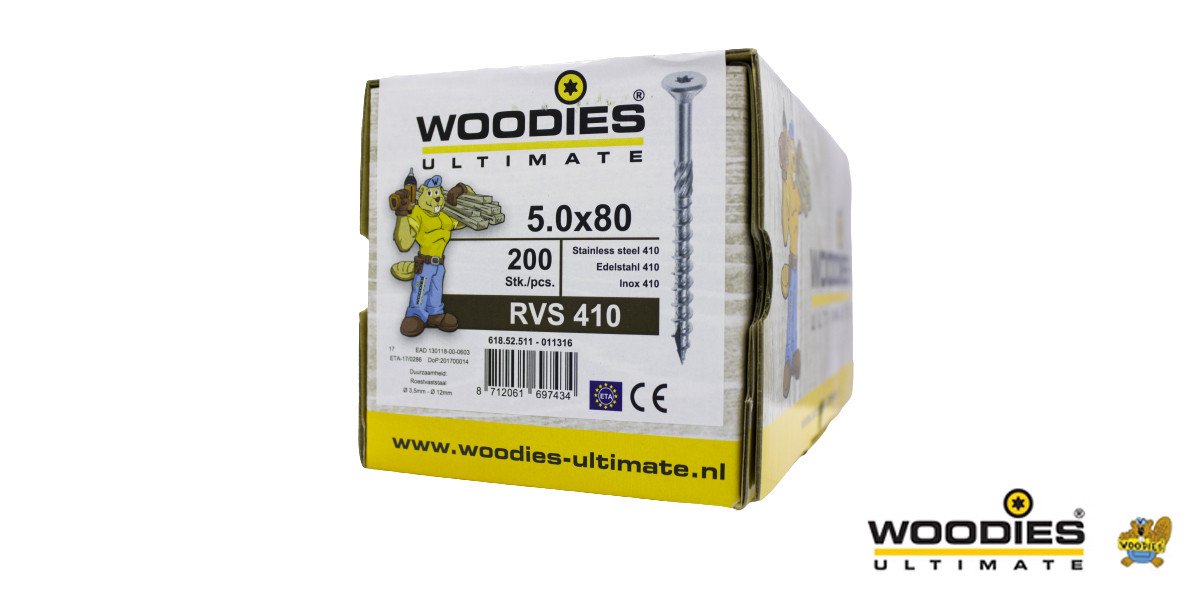 Alternatieve afbeelding voor Woodies Holzbauschrauben Edelstahl C1 / 410 TORX-25 Senkkopf 5x80/50mm Teilgewinde 200 Stück
